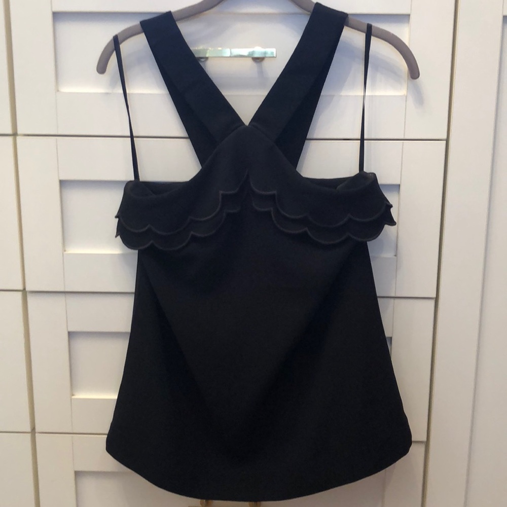 Ann Taylor scalloped black tank